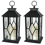 Decorative Lanterns - Black Decorative Lantern with a Flameless LED Pillar Candle and 5 Hour Timer -