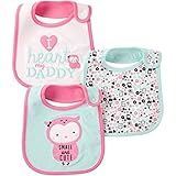Carter's (カーターズ) 耐水性 ベビースタイよだれかけ 3枚セット 女の子用 ボタンタイプ フリーサイズ (ピンク) Water Resistant Baby Bibs Child Of M