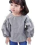 Plus Nao(プラスナオ) 長袖ブラウス チェックシャツ スモックブラウス スモッグ チュニック トップス 子供服 子供用 春 秋 ギンガムチェッ ブラック 100