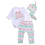 ベビー服　ロンパース　ロングパンツ　赤ちゃん帽子　ヘッドバンド　可愛い　クリスマス服　女の子　綿　4点　セット　快適　長袖　出産祝い (80, A)