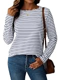 LilyCoco レディース ストライプ 長袖 シャツ ボートネック トップス ノーティカル ルーズフィット Tシャツ, ブラックホワイト, Small
