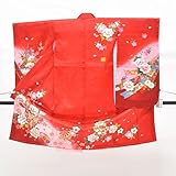 着物ひととき 七五三 3歳 女の子 着物 表地赤 花 蝶 ii3260a05 中古