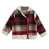 POTOJP 秋冬 韓国風 子供服 防寒 格子柄 ウールジャケット 厚手 女の子コート キッズ 女児 斜めのジッパー 長袖 ショートコート 防寒 保温 オシャレ ジャケット (120, レッド)