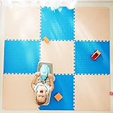 [[XINXIKEJI]パズルマット　ジョイントマット　赤ちゃん　60ｃｍ　無地　キッズ　ベビー　エコ/洗える/防音/ケガ防止/　クッションマット　プレイマット　かわいい　ベージュ＋青