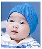 新生児帽子　ビーニーハット　ニット帽子 赤ちゃん 帽子 17色あり (M(10-48ヶ月 、頭囲36-52cm）, スカイブルー（Sky）)