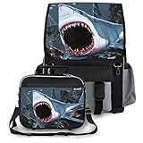 Kidaroo High Quality Backpack & Lunchbox for Boys, Girls, Kids With Great White Shark Bite Interchan