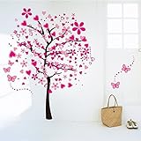 Amaonm? Huge Size Cartoon Heart Tree Butterfly Wall Decals Large Pink Peach Tree and Butterfly Wall 
