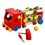 （アルジーユ）ＡＬＺＥＵ 木のおもちゃ カラフル 木製 組み立て 積み木 トラック 組み立 木製玩具 車 子供 幼児 教育 知育玩具 (赤色　トラック型)
