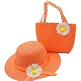 YUEGUANG 子供用麦わら帽子 ハット キャップ UVカットハット 女の子夏日焼け止め帽子 子供ハンドバッグ 可愛い 夏 セット ガールズキャップ ガールズハンドバッグ ビーチ 旅行 外出 記念写
