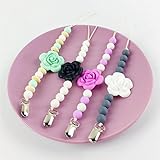 おしゃぶりクリップ 授乳ジュエリー?ママがつけるお子様用歯固めペンダント シリコン製?フラワー /ローズ チュアブルビーズ[BPAフリー][FDA認可済]ベビー 知育玩具(乳歯セット 2)4件