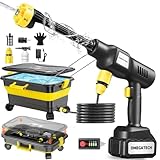 【高圧洗浄機 20L折り畳みバケツ】国内洗浄店監修 8MPa コードレス 充電式 タンク式 ハンディウォッシャー フォームガン 軽量自吸式洗車機 マルチクリーナー 家庭用 バッテリー残量表示 マキタ互換バッテリー 噴射10m 6in1ノズル 10mホース 水道接続不要 ペットボトル対応 コンパクト収納 PSE認証 外壁/エアコン/ベランダ/墓石掃除 洗車グローブ付 日本企業 黒