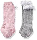 Robeez Baby Girls' 2pk Boot Socks Cotton and Spandex Blend with Non Skid Application Pink Print 12-2