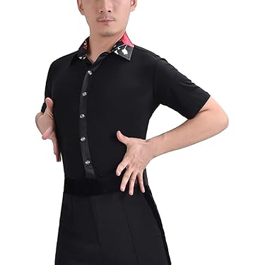 【美品 日本製 社交ダンス衣装】ブラック 白樺ドレス シャツ メンズ 男性用 黒 Men's メンズ | 【白樺ドレス】レンタルドレス モダン ラテン