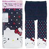 2016年 秋冬 HELLO KITTY ハローキティ 綿混ニット 裾フェイス ドットジャガード 10分丈レギンス ネイビー◇90-95cm
