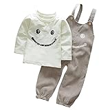 Tovadoo 子供服 ベビー服 男女共用 トップス+サロペット セットアップ 長袖 秋冬 多色 笑顔柄 カジュアル 部屋着 保育園（100cm,グレー）