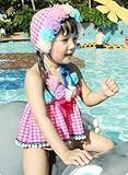 女児 水着 子供　愛らしくかわいい 花柄付 セパレート キッズ かわいいスイムキャップ付 Zroot (4T(四才用))