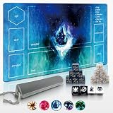Cylvenor 24x14 ラバーゲームマット MTG/TCG用 プレミアムMTGプレイマット 収納バッグ&ダイス16点セット パーフェクトマジックザギャザリングマット(ブルー)