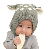 TEAFOR 子供 帽子 ベビー やわらかい ニットハット 手編み フリースウール厚さ かわいい 赤ちゃん帽子 肌さわりよく 無地 防寒保温 綿 キッズ 秋冬用 (グレー)