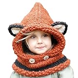 AMAA 帽子　キャンプ　マフラー　一体　ネックウォーマー 　狐型　耳付く　子供　赤ちゃん　冬　保温　防寒