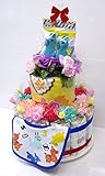 ご出産お祝い＜おむつケーキ＞　可愛いくって人気の「２段おむつケーキ」　ロディR　(男の子用ブルーリボン）おむつ３０枚使用の豪華版