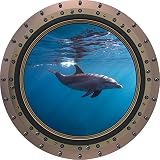 12 "ウィンドウ舷窓グラフィックSea Dolphin # 1ラウンドリベットインスタントビュー壁デカールステッカー子供部屋ホームアート飾りSmall