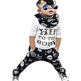 幼児用ベビー男の子文字プリント長袖Tシャツトップスとパンツ 100cm(Age:24M) ホワイト FX15-002-100cm