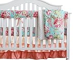sahaler Boho Chic Coral Floral Ruffle Baby Minky毛布水カラー、ピーチフローラルNursery CribスカートセットベビーガールズCrib Beddin
