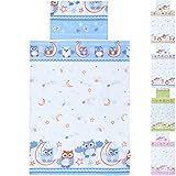 LCP Kids Owls blue 2 Pcs Baby Cot Bedding Set - Duvet Cover 135x100cm Pillowcase 60x40cm for Childre