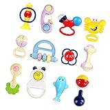 【ノーブランド品】 12個 /セット　赤ちゃん　ガラガラ　おしゃぶり　おもちゃ　プラスチック製　発達　おもちゃ