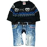 《H28年秋冬物》SHORH KID'S(ショーキッズ) ニット裏起毛切替ロンパス 80cm/ブラック NO.SD-70964