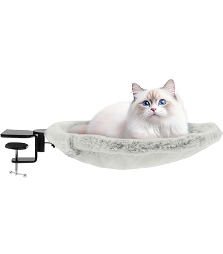 CATISM Kat Bureaubed Zacht Rond Bureaubed Bureauklem Kitty Bedden tot 55 lbs Perfect Kantoorwerk Deskcat Bedden Kat Hangmat Indoor Katten met 2 Huisdier Matten (rond