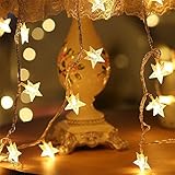 bestjunly イルミネーションライト ストリングライト LED 7.5m 電球数50 電池式 星型　ワイヤーライト クリスマス パーティー 結婚式 誕生日　飾りライト スター　電飾　室内室外　防