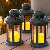 Set of 3 Grey Battery Operated LED Flameless Candle Lanterns for Indoor Outdoor Use [並行輸入品]