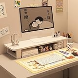 Kirnuo モニター台 卓上 木製 デスクシェルフ パソコン台 PCラック プリンタ台 ディスプレイ 台 pc台ノートパソコン 台 机上台 モニタースタンド キーボード収納 ノートパソコンスタンド 卓上収納 整理 (40CM,ホワイト)