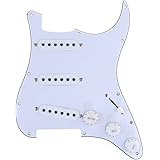 Musiclily Basic 11穴SSSストラトキャスター用配線済みピックガード セラミック シングルコイルピックアップセット STストラトエレキギター用、白3P