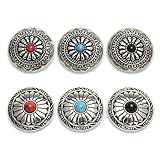 コンチョ ボタン シルバー ターコイズ レザー クラフト 財布 バッグ ハンドメイド (6個セット)