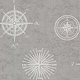 Beacon House 2604-21216 Navigate Vintage Compass Wallpaper, Grey [並行輸入品]