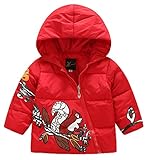 (トヨベイ)Toyobuy 可愛い 子供 中綿 コート アウター キッズ ブルゾン 女の子 ジャケット フード付き プリント レッド 90