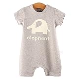 【SEBLES】ベビー 赤ちゃん ロンパース 肌着 半袖 無地 プリント コットン 綿 ナチュラル素材 初夏 夏 スナップ 象 ミルク 可愛い ユニセックス 男の子 女の子(タイプA,90cm)
