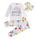ベビー　子供服　綿　長袖　Ｔシャツ或いはロンパース　ロングパンツ　ヘッドバンド　花柄　3点セット　超柔らかい　可愛い　女の子　出産祝い　普段着 (80, ホワイト)