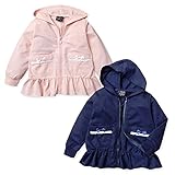(ネイビー/90cm)ベビー服 女の子 アウター フルジップ パーカー ジャケット Dolly Ribbon ドーリーリボン ミニ裏毛 裾フリル リボン レース 女児 ベビー