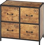 アンティーク仕上げ レトロな宝箱風4マスチェスト 幅38cm ブラウン