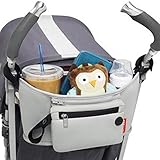 XUN COW ベビーカー ホルダーバッグ 多機能小物入れ バッグ 収納 イヤホン口 伸縮性 取り外し可能ポーチ付き グレー