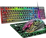 ゲーミングキーボード マウス セット 高耐久 RGB 多種ライトモード USB有線 防水多機能 マルチメディアキー 2400DPI調整 6つのボタンマウス パッド付き PS4、switchスイッチ、任天堂対応でき (black)
