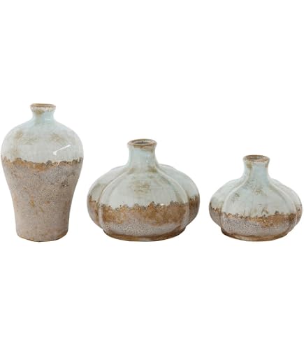 Creative Co-Op Terrakotta-Vase Mit Goldenen Linien, Strukturiert, 17,8x17,8x25,4 Cm – Stilvoller Tisch- Oder Kaminsimsschmuck