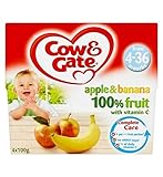 Cow & Gate Apple & Banana 100% Fruit with Vitamin C from 4-36 Months 4 x 100g (Pack of 2) - ビタミンCと牛＆