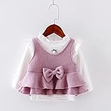 Pojour ベビー服 子供服 女の子 Ｔシャツ＋ベスト 長袖上着 秋冬 裏毛 厚手 可愛いリボン付きベスト オシャレ 保温 エアコン室 防寒対策