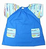 半袖スモック 【園児・幼児】ブルー×電車柄袖 　綿１００％　入園 入学 幼稚園 保育園 小学校 通園 通学 スモック 子供服 キッズ