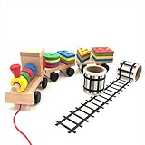 sac taske 木製 汽車 木の おもちゃ 子供 知育 玩具 トレイン ＆ 線路 シール セット (天然木 積み木)