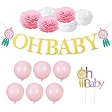 BESTOYARD ベビーシャワーパーティーデコレーションバルーンバナーペーパーポンポムドリームキャッチャーキラキラケーキトッパーOH BABY誕生日デコレーションパーティー（ピンク）